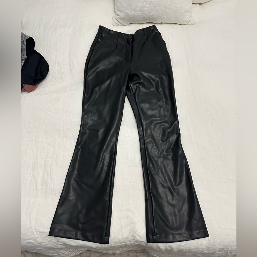 Abercrombie & Fitch Black Faux Leather Flare Pants